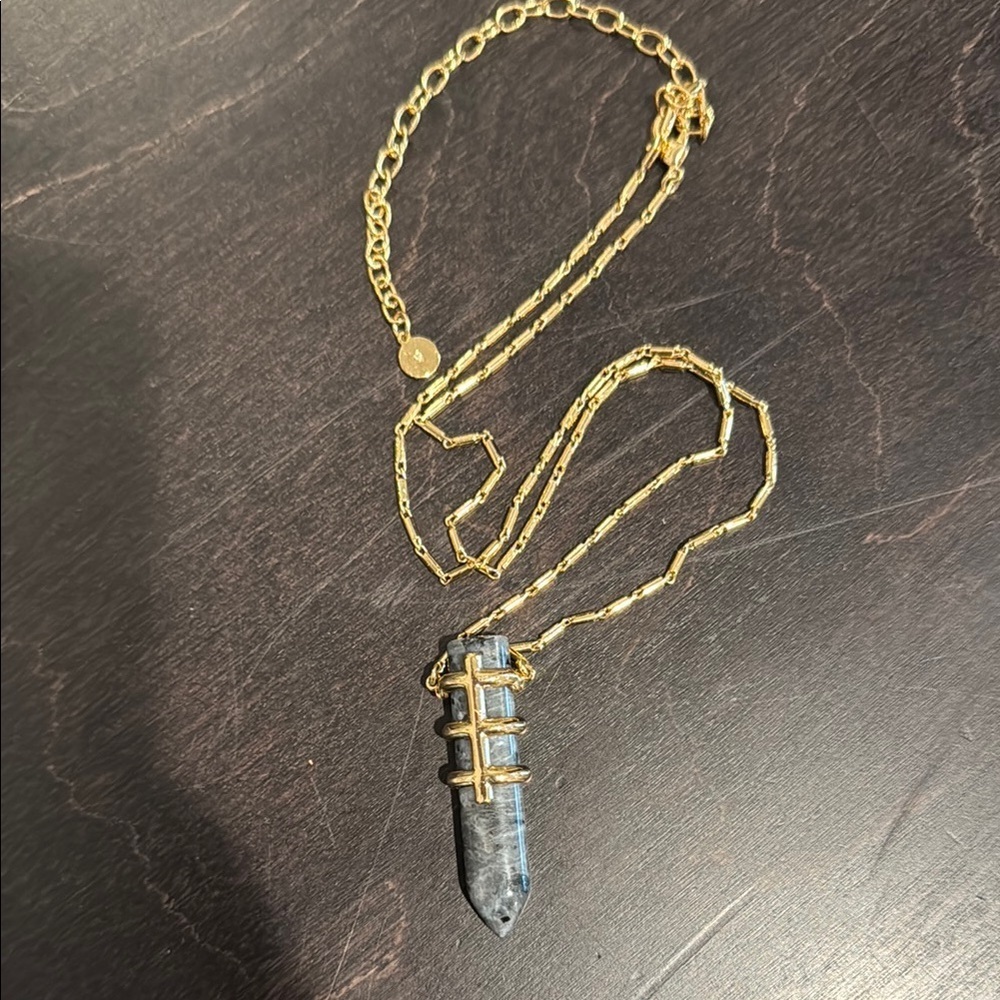 Stella & Dot Gold Necklace with Gray Pendant - Picture 3 of 4